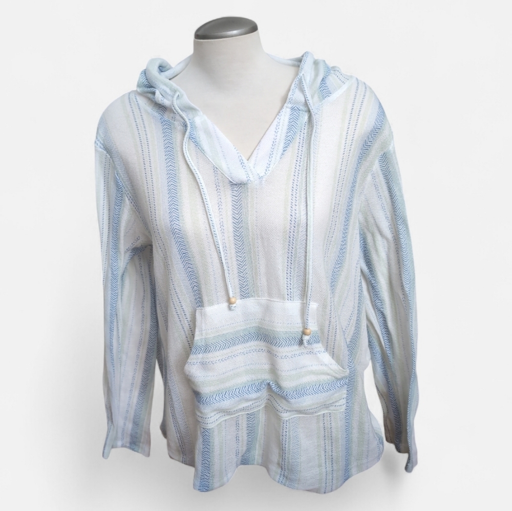 French Twist Women's Lightweight Long Sleeve Hooded Top Striped Cover Up Size XL